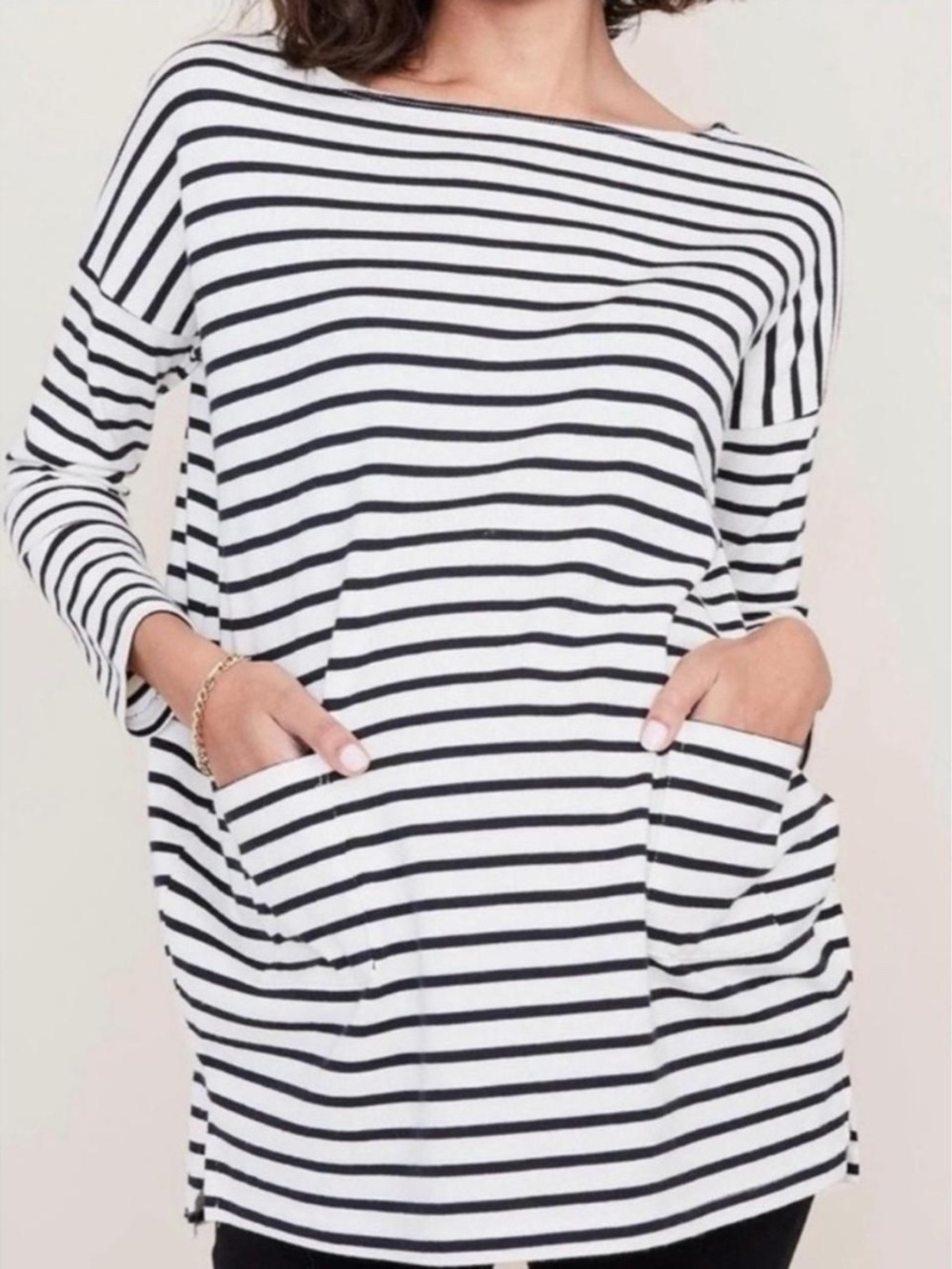HATCH Maternity Size 1 off white ivory black striped boat neck long sleeve